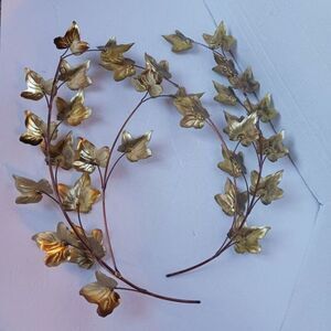 Mid Century 2pcs Gold Tone Metal Ivy Leaf Branches Wall Decor Hanging